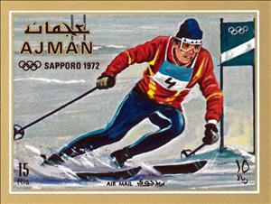 Stamp, Downhill skiing, Ajman,  , Olympic Games, Skiing, Sports, Winter Sports