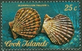 Stamp, Royal Cloak Scallop (Gloripallium pallium), Cook Islands,  , Shells