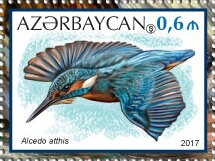 Stamp, Common Kingfisher (Alcedo atthis), Azerbaijan,  , Animals (Fauna), Birds, Kingfishers
