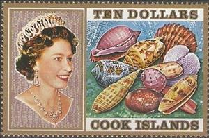 Stamp, Queen Elizabeth II and Sea Shells, Cook Islands,  , Shells