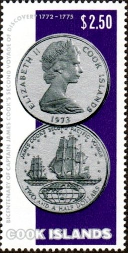 Stamp, Capt,Cook, Silver Coin, Cook Islands,  