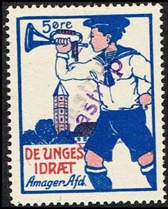 Stamp, De Unges Idraet Amager Afd 5 Oere Overprinted Kastrup, Cinderellas,  , Musicians, Sports Clubs