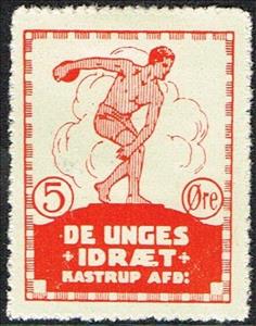Stamp, De Unges Idraet Kastrup Avd 5 Oere, Cinderellas,  , Athletes, Athletics, Discus-throwing, Sports Clubs