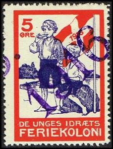 Stamp, De Unges Idraets Feriekoloni 5 Oere Overprinted 1916, Cinderellas,  , Charity, Children