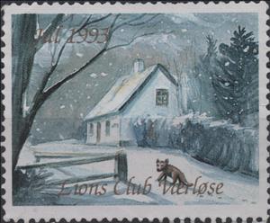 Stamp, Lions Club, Christmas 1993, Cinderellas,  , Christmas, Lions (Org.), Snow