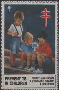 Stamp, Tuberculosis Christmas Seal, Children with Candle, Cinderellas,  , Charity, Christmas, Tuberculosis / TBC