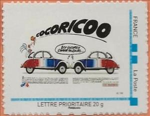 Stamp, Cocoricoo. Two 2CV cars, France,  , Cars