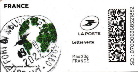 Stamp, Earth in dark green. Redesign, France,  , Globes