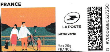 Stamp, Family on the Sea Front. Redesign, France,  , Bicycles, Coastal Areas, Cycling