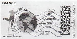 Stamp, Green Man on a Ladder Watering the Earth. Redesign, France,  , Environment Protection, Globes, Planets