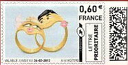Stamp, His and Hers Wedding Rings, France,  , Cartoons, Golden Objects, Jewelery, Weddings