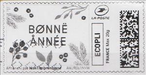 Stamp, Pretty Happy New Year. Bonne Annee in black, France,  , New Year