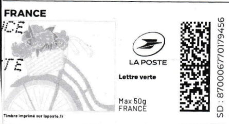 Stamp, Spring. Bicycle with a basket of flowers. Redesign, France,  , Bicycles, Flowers, Spring