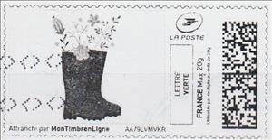 Stamp, Spring. Flowers in Wellies. Black, France,  , Flowers, Spring
