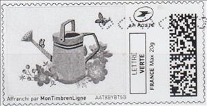 Stamp, Summer. Flowers and a Watering Can in black, France,  , Flowers, Gardens, Summer
