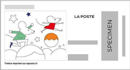 Stamp, White mice balls, France,  , Christmas