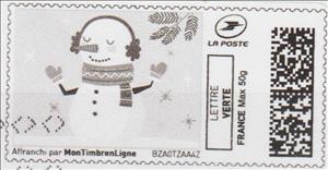 Stamp, Winter. Snowman in black, France,  , Snowmen, Winter