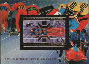 Souvenir Sheet, 4-man Bobsled, Guinea,  , Bobsleigh, Olympic Games, Sports, Winter Sports