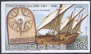 Stamp, Christopher Columbus (1451-1506), La Niña, Guinea,  , Discoverers, Famous People, Navigators, Sailing Ships, Ships