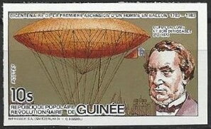 Stamp, Henri Dupuy de Lôme (1816-1885), Guinea,  , Air Balloons, Aircraft, Aviation, Famous People, Изобретатели, Transport