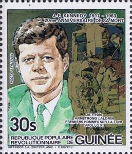 Stamp, John F. Kennedy (1917-1963), Guinea,  , Famous People, Heads of State, Moon Landing, Politicians