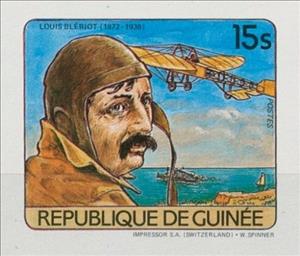 Stamp, Louis Blériot (1872-1936), Guinea,  , Aircraft, Aviation, Engineers, Famous People, Изобретатели