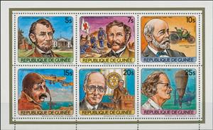 Mini Sheet, Personalities (Series II), Guinea,  , Aircraft, Cars, Famous People, Heads of State, Politicians, Red Cross and Red Crescent, Rotary, Submarines