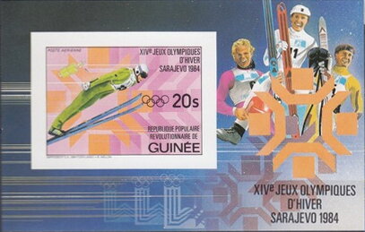 Souvenir Sheet, Ski jumping, Guinea,  , Olympic Games, Ski-jump, Sports, Winter Sports