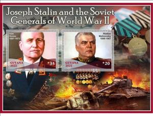 Mini Sheet, Great People Joseph Stalin and the Soviet Generals of World, Guyana,  