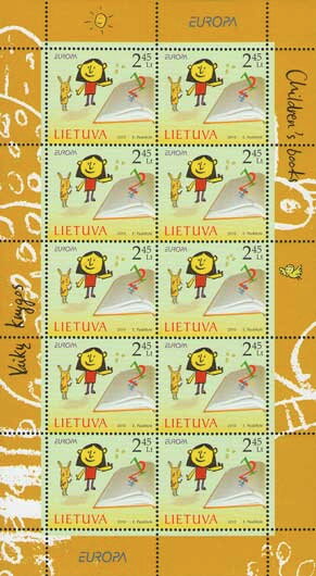 Full Pane, Book, girl and rabbit, Lithuania,  , Books, C.E.P.T. / Europe, Children, Drawings, Literature