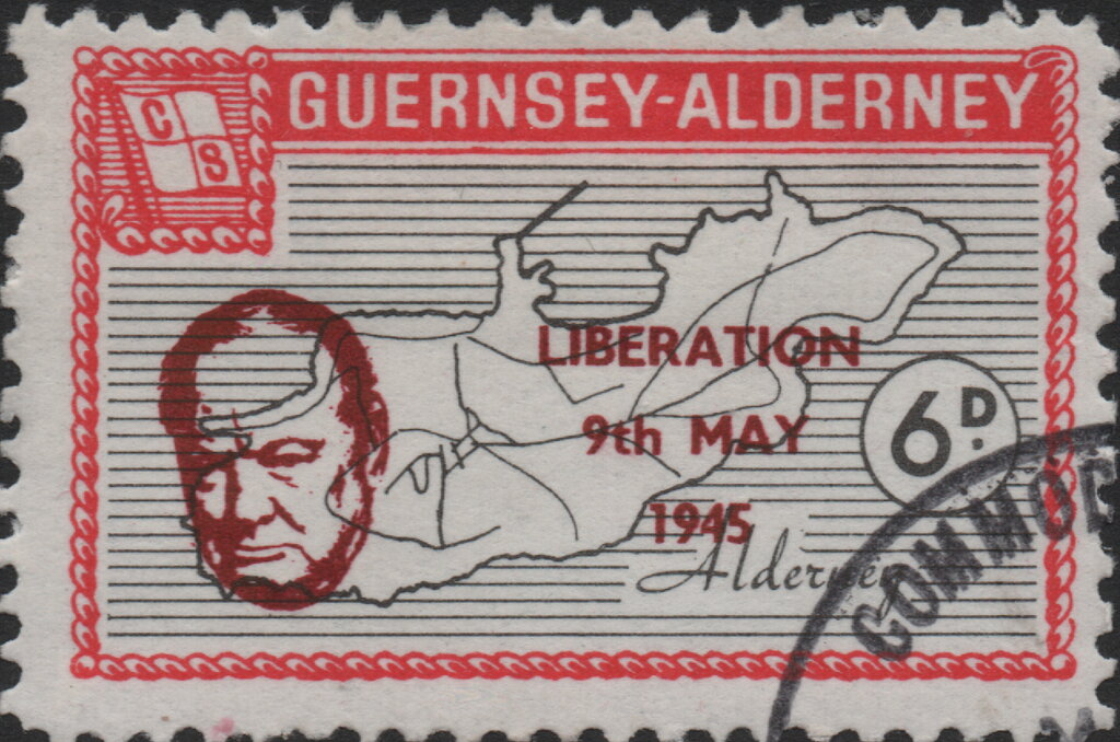 Overprint reading; Liberation/9th May/1945, in red