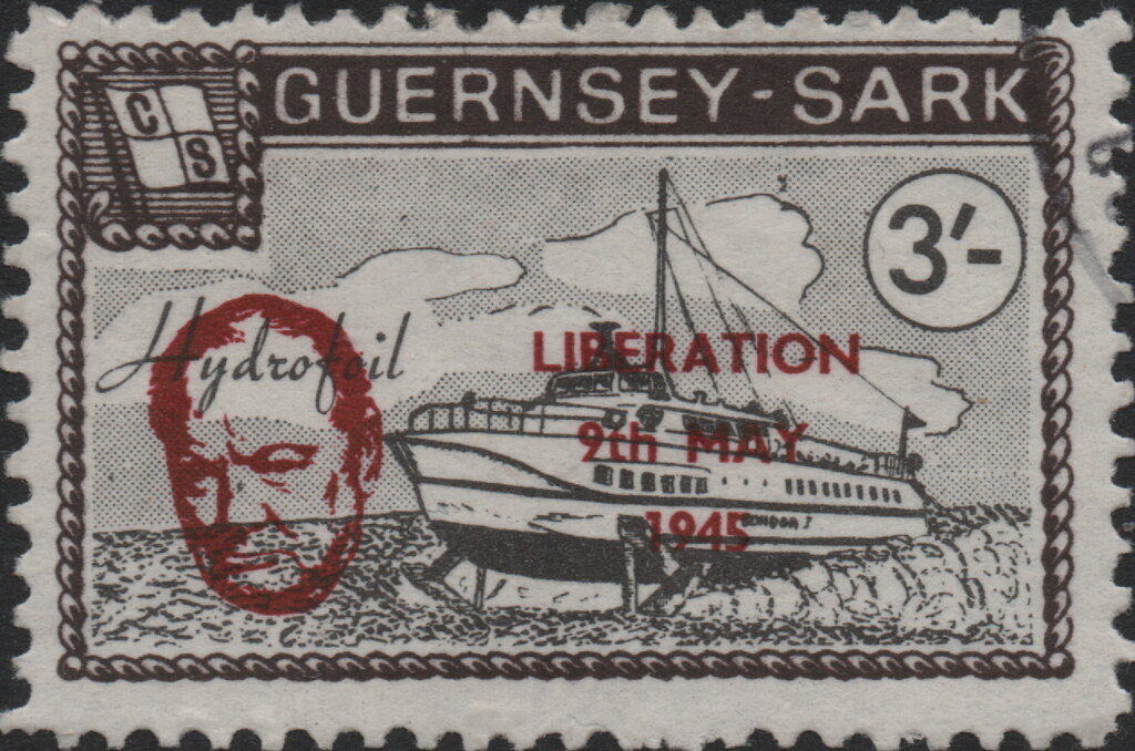 Overprint reading; Liberation/9th May/1945, in red