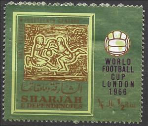 Stamp, Ballplayer, wood engraving, 14th century, Sharjah,  , Football (Soccer), Sports