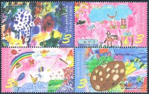 Se-tenant, National Children's Day, Thailand,  , Butterflies, Drawings