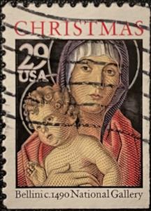 Stamp, Madonna and Child by Giovanni Bellini, United States of America,  , Art, Christian, Christmas