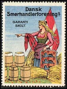 Stamp, Garanti Skilt Dansk Smoerhandlerforening, Cinderellas,  , Crops, Flags, Organizations, Trade, Women