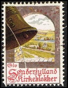 Stamp, Giv Soenderjylland Kirkeklokker, Cinderellas,  , Bells, Charity, Churches - Cathedrals - Basilicas - Chapels, Landscapes