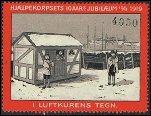 Stamp, Hjaelpekorpsets 10 Aars Jubilaeum 10 8 I Luftkurens Tegn (1, Cinderellas,  , Military Forces