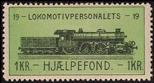Stamp, Lokomotivpersonalets Hjaelpefond 1 Kr, Cinderellas,  , Locomotives, Railways, Steam Traction