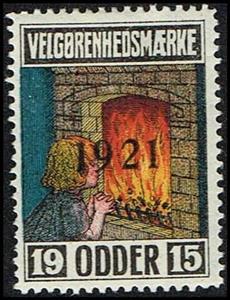 Stamp, Odder Velgoerenhedsmaerke 1915 Overprinted 1921, Cinderellas,  