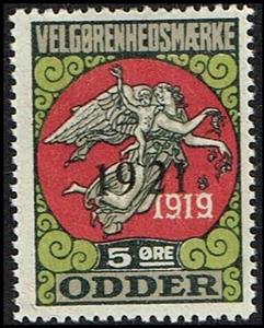 Stamp, Odder Velgoerenhedsmaerke 1919 5 Oere Overprinted 1921, Cinderellas,  
