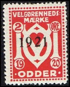 Stamp, Odder Velgoerenhedsmaerke 1920 2 Oere Overprinted 1921, Cinderellas,  