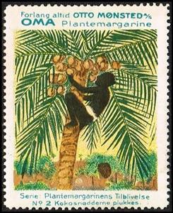 Stamp, Otto Moensted A S Oma Plantemargarine Canoe, Cinderellas,  , Food, Palm-trees