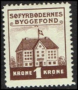Stamp, Soefyrboedernes Byggefond Krone 1 Krone, Cinderellas,  , Buildings, Charity
