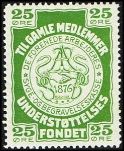 Stamp, Til Gamle Medlemmer Understoettelses Fondet 25 Oere De, Cinderellas,  , Charity, Old Age