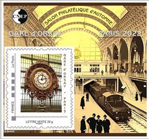 Souvenir Sheet, Autumn Philatelic Salon Paris Gare d'Orsay 2022 CNEP, France,  , Clocks, Locomotives, Philatelic Exhibitions, Railways, Stations