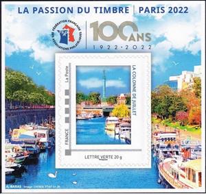 Souvenir Sheet, Stamp Passion. Paris 100 years 2022 FFAP, France,  , Anniversaries and Jubilees, Architecture, Canals, Clubs of Stamp Collectors