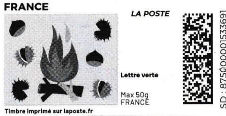 Stamp, Autumn. Bonfires and Nuts. Redesign in black, France,  , Autumn, Fire and Flames, Nuts