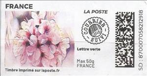 Stamp, Cherry Blossom. Courrier Suivi, France,  , Flowers