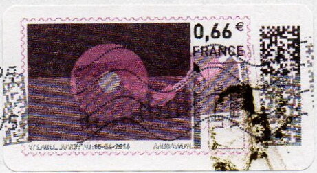 Stamp, Dark Pink Round Thingy, France,  
